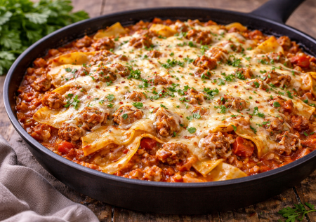 Кидаю листы лазаньи прямо на сковородку: ленивая лазанья — быстрый обед с фаршем и сыром без духовки