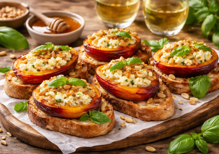 Эта закуска к вину поразит всех: брускетта с запечёнными персиками — просто, но как с ресторана