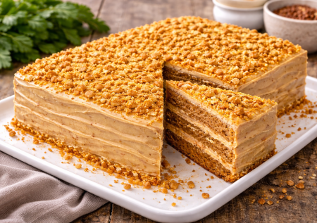 Пеку 1 медовый корж и режу: тортик «Ириска» — очень простой и безумно вкусный