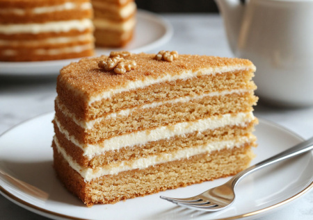 Вместо «Наполеона» — торт из детства. Медовик «Как у бабушки»: тонкие коржи, пропитанные медовым сиропом, и легкая сметана