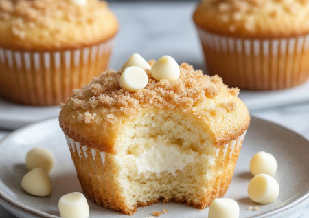 Творог, кусочки белого шоколада и ваниль — раскладываю по формочкам. Десертные маффины: бархатные внутри, с хрустящим верхом