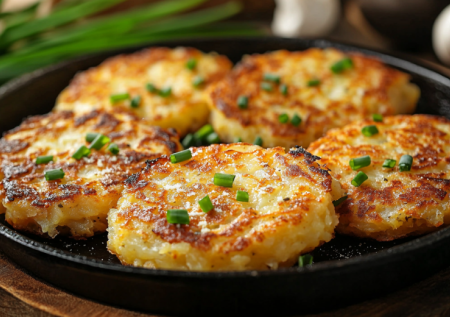 Картошка, яйцо и ни грамма муки — жарю на хорошо разогретом масле. Настоящие деруны как в детстве — ажурные, с пузырьками, тают во рту