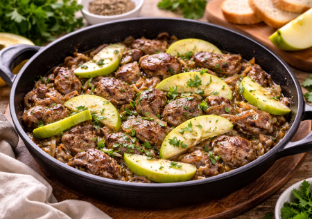 Добавьте зелёное яблоко: печень по-французски на сковороде — просто, но вкус как в ресторане