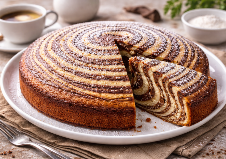 Лью ложку белого, ложку шоколадного — и получается чудо: манник «Зебра» к чаю