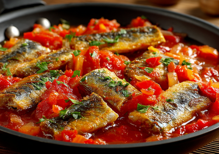 На замену приевшимся блюдам готовлю скумбрию с овощами на сковороде — сочно, с подливой