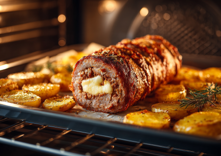 Только фарш, картошка и сыр нужны для обалденного полноценного ужина: запеченный рулет с овощами