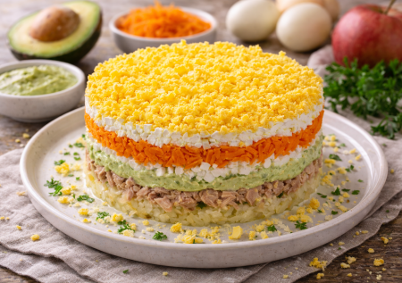 Готовимся к весне: вкусная и лёгкая «Мимоза» с тунцом и крем-соусом из авокадо