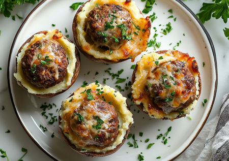 Идеальное блюдо для ужина: нежные тефтели в «корзинках» из пюре. Запекаю в духовке — и готов целый кулинарный набор