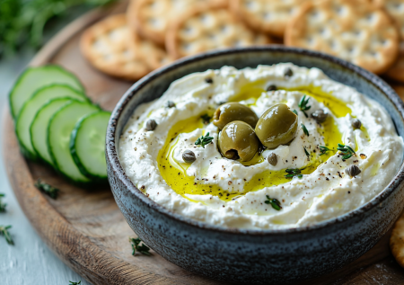 Забудьте про простой сыр! Взбиваю творожный сыр с оливками, каперсами и чили. Вкус — как на Санторини. Идеальная закуска