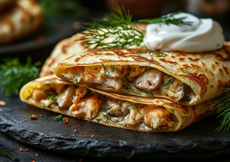 Куриная начинка, от которой все в восторге. Этот соус пропитывает блины, и они тают во рту — мой рецепт