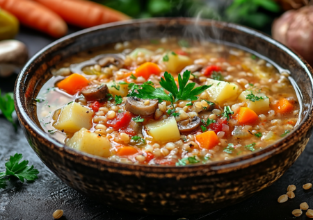 Сушёные грибы, перловка и солёные огурчики. Готовлю рассольник «По-купечески»: тот самый, душистый, из русской печи