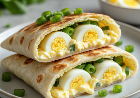 Вареное яйцо, зеленый лук и плавленый сырок — заворачиваю в лаваш. Жарю на сковороде — румяные конвертики за 10 минут