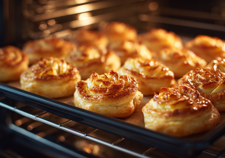 Яблочные розочки из слоеного теста: целый противень домашних булочек за 20 минут