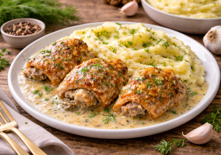 Куриные бёдрышки в сливочном соусе с пюре: тот самый домашний ужин, от которого все в восторге