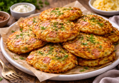 Семья захвалила меня за этот рецепт: драники с ветчиной, сыром и зеленью