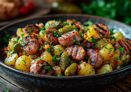 Ужин на скорую руку с картошкой и сосисками: жаркое по-охотничьи — жарим все в одной сковороде