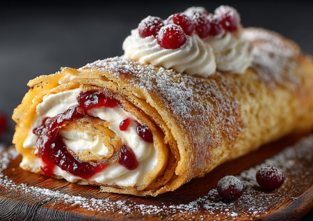 Проще и вкуснее меренгового рулета: финский блин с кремом на сгущенке и вишней