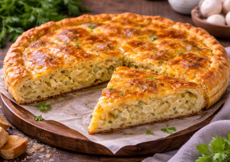 Сырно-луковый пирог: простое тесто на маргарине — получается сытный и вкусный