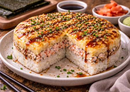 Приноровилась делать такую суши-запеканку с крабовыми палочками: дети сказали, что вкуснее роллов из доставки