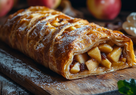 Испекла на пробу, теперь готовлю каждый день. Вместо королевской ватрушки штрудель с творогом и яблочными дольками