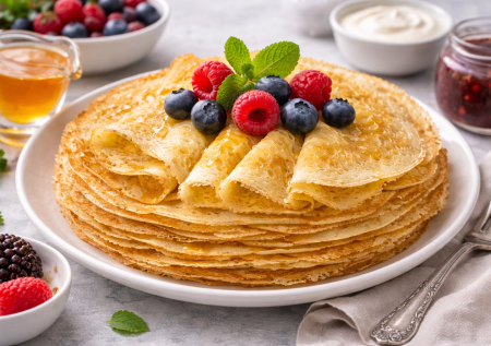 Манка — секрет моих идеальных блинчиков: нежная текстура и сливочный вкус. Простой рецепт на кефире и кипятке