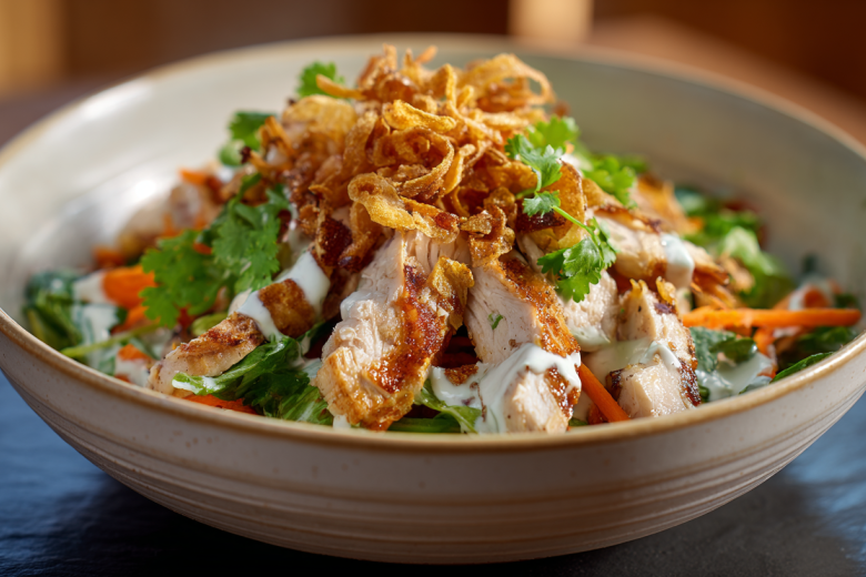 Быстрый салат с копченой курицей — добавьте секретные «хрустинки»