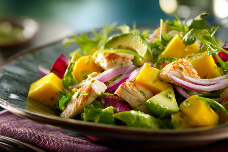 Быстрый салат с копченой курицей и манго — тропическое удовольствие