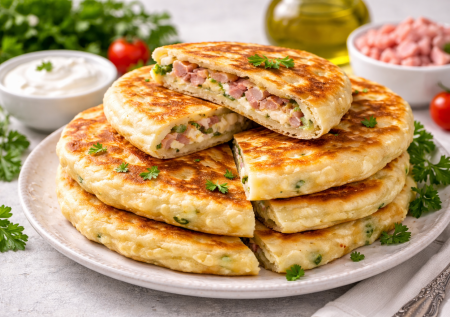 Сырные лепёшки с ветчиной уже дежурные — простой рецепт на кефире и семья влюблена