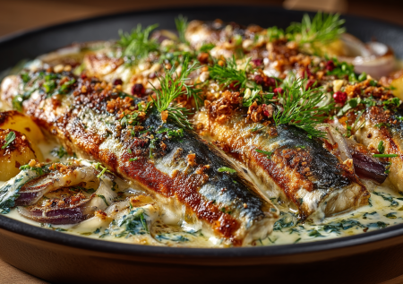 Рыба по-еврейски: минтай на филе не делю — разрезаю тушки пополам и тушу в сметанно-луковом соусе