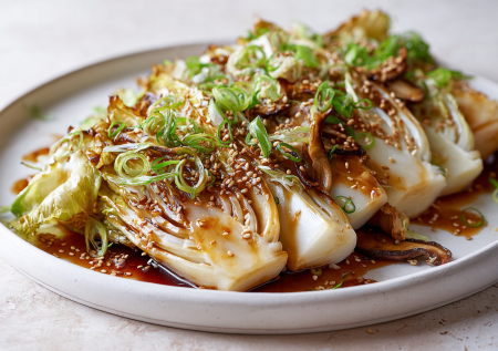 Ресторанный гарнир дома: томленая пекинская капуста с грибами по-азиатски