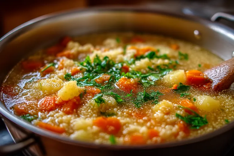 Суп с пшеном и яичной паутинкой