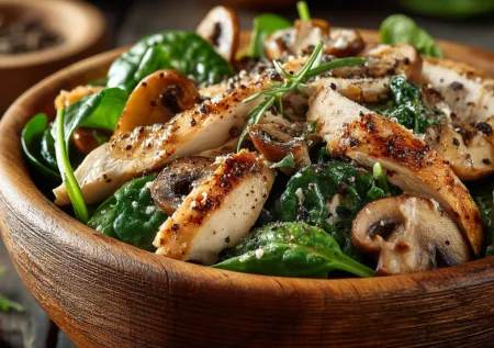 Теплый салат с копченой курицей за 15 минут