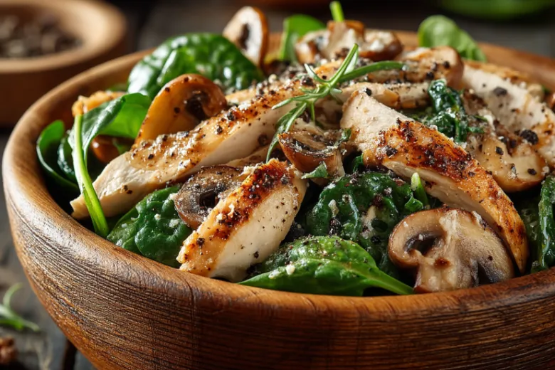 Теплый салат с копченой курицей за 15 минут