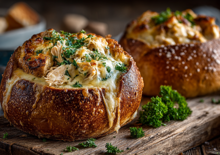 Подаю жульен в булочках — и посуда не нужна! Сочная начинка с курицей и грибами в хлебной тарелке. Запекается 15 минут