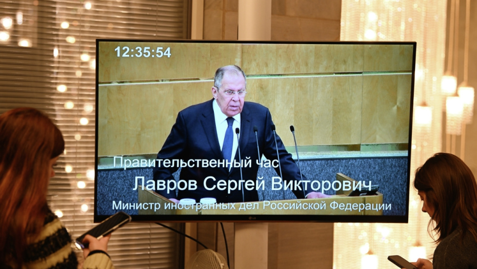 Видеотрансляция выступления министра иностранных дел РФ Сергея Лаврова на правительственном часе в Госдуме РФ