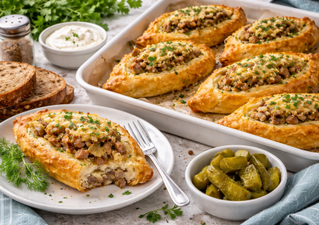 Мясные лодочки из слоёного теста: ужин «всё в одном», от которого в восторге вся семья