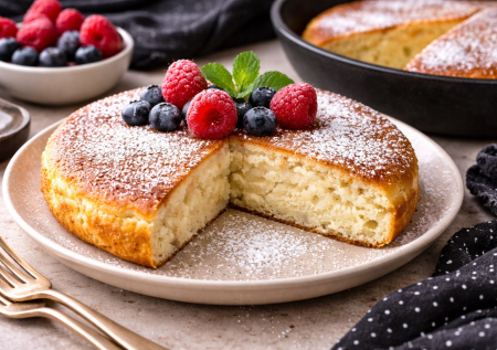 Похож на большой сырник: творожный пирог на сковороде за 15 минут — вкусно и просто. Поливаем сгущенкой и подаем