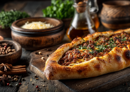 Не пицца и не хачапури, а турецкая Пиде! Сочный фарш с томатами в хрустящей хлебной лодочке под сыром. Настоящий вкус Стамбула дома