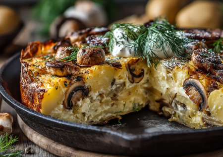 Забудьте про скучный гарнир. Эта картофельно-грибная запеканка — самодостаточное блюдо. Сочная, ароматная — можно даже в пост