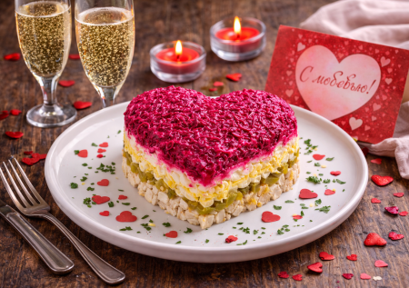 На 14 февраля салат в форме сердца «Признание» — классный рецепт из простых продуктов