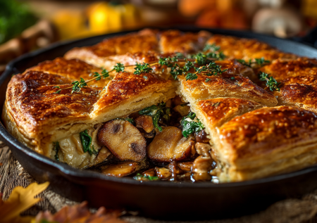 Пирог «Грибное лукошко»: тесто с кукурузной мукой, начинка из белых грибов и курицы. Аромат сводит с ума!