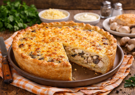 Пирог «Жульен» — семья обожает: всё дело в тесте на сметане и сливочном масле и классной начинке