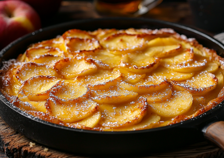 Этот жареный пирог готовить проще шарлотки — кладу яблоки на сковороду и заливаю жидким тестом