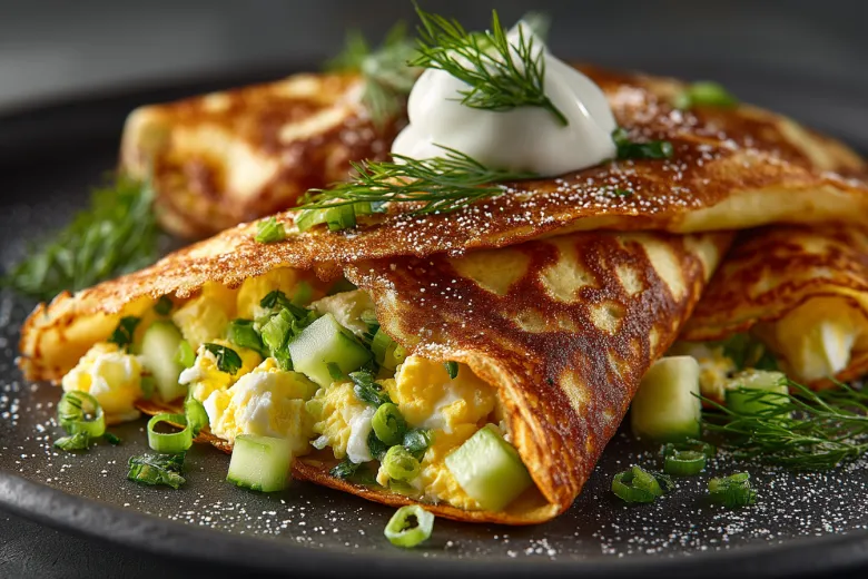 Топовая начинка для блинов: яйцо, зелёный лук и соленый огурец