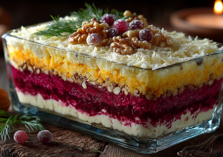 Винегрет больше не готовлю, тру свеклу, морковь, сыр и выкладываю слоями: салат можно есть сразу