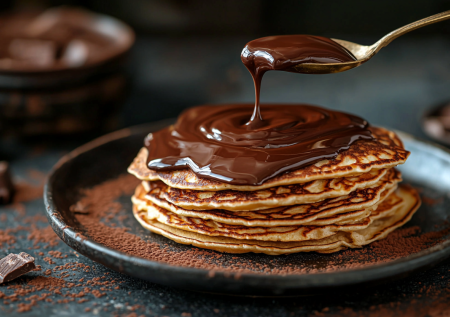 Шоколадный соус, который застывает внутри блина. Густой, бархатный, из трех продуктов. Мечта сладкоежки к Масленице!