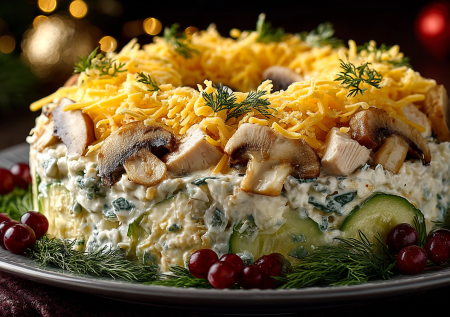 Ни один праздник не проходит без этого салата с шампиньонами: нравится и мужчинам, и женщинам