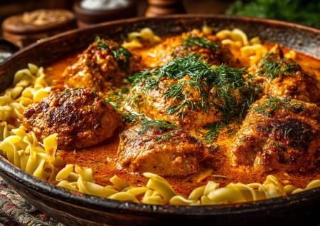 Курица по-венгерски: сочная, в густом соусе с паприкой. Аромат сногсшибательный, готовится в одной сковороде!