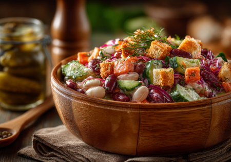 Великий пост — не повод отказываться от вкусных блюд: салат с сухариками и фасолью скрасит ужины