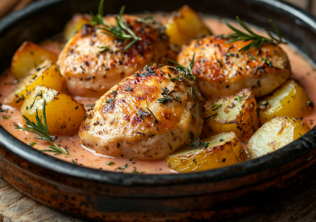 Никакого сыра, поливаю курицу с картошкой соусом из 2 ингредиентов: вкус и корочка — отвал башки